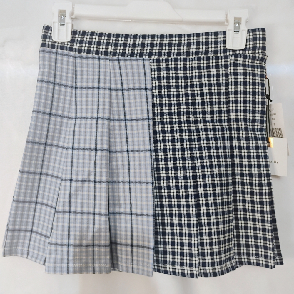 Originality Small Blue Plaid Pleated Mini Skirt NWT O